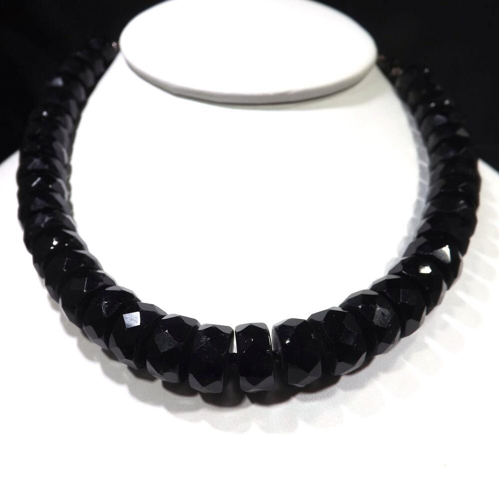 Mid-Century Black Crystal Choker Necklace, Unique Cut Crystals, Vintage Jewelry